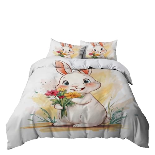 Housse de couette 200x200 lapin pour lit double style rustique blanc - 5