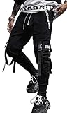 Ambcol Streetwear Hip Hop Pants Cargo Pants Joggers Casual Active Sports Sweatpants for Men Couple Women Unisex (Black-03,Medium)