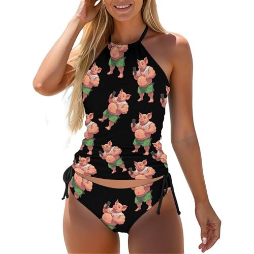 Bodybuilding Pigs Fitness Funny Tankini Swimsuits for Women Bathing Suit Two Piece Bikini Beach Vacation