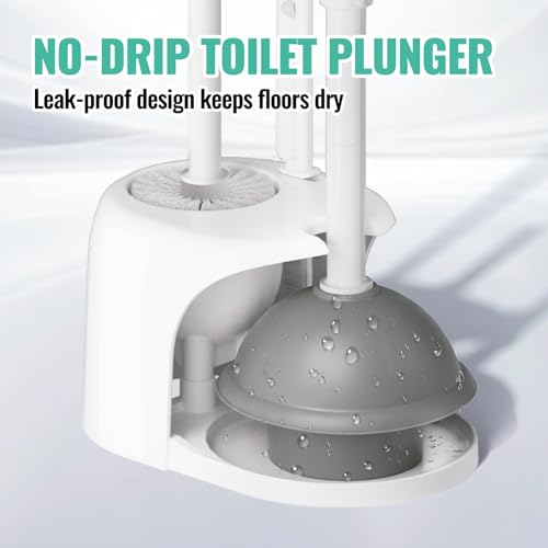 Image of 3 in 1 Toilet Brush and Plunger Set with Crevice Cleaning Brush, Toilet Plunger and Brush Set with Extra Long Handle, Plungers for Bathroom Accessories, Toilet Plunger with Holder, White
