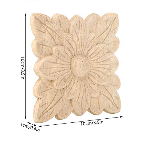 Apliques Esculpidos Em Madeira, 4 Unidades, Madeira de Borracha, Lindo Padrão de Flor, Apliques Escu