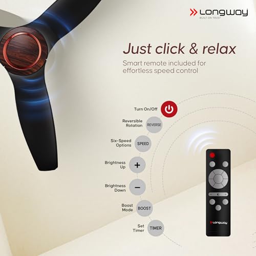Image of LONGWAY Glideon 1200mm BLDC Ceiling Fan with Remote Control | Premium Look with Ultra Silent Performance | ABS Blade & Body | BEE 5 Star Rated | Anti-Dust Ceiling Fan | 5 Years Warranty (Black Wood)