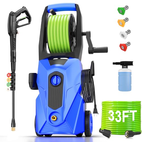 Commowner Pressure Washer 5000PSI Power Washers Powered with 33ft Pressure Hose, 4 Nozzle and Foam Cannon, powerwashers for Home, Cars, Fences, Patio, Dark Blue