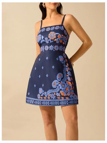 Image of MakeMeChic Women's Floral Boho Dress Sleeveless Vacation Mini Short Dress Tie Backless Sundress