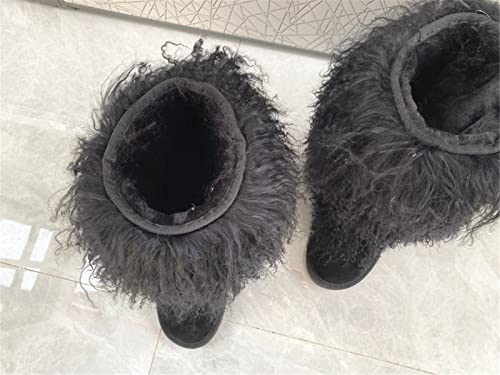 通用 MSBT Women Mongolian Fur Boots with Real Tibetan Fluffy Furry Sheep Curly Skin Snow Boot for Luxury Ladies Winter Warm Outdoor Wear Girls Soft Linning Black White Color Tall High Boots2