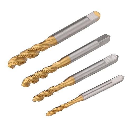 4pcs HSS Spiral Pointed Tap Set M3 M4 M5 M6, TiN Coated Metric Tapping Thread Forming Drill Bits, Precision Screw Tap Kit for Metal & Woodworking