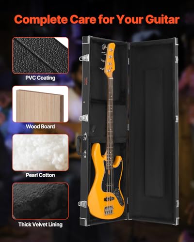 Image of VEVOR Bass Guitar Hard Case, 48.03 in Rectangular Guitar Hard Case, With Lock Latch Keys Handle, PVC Padding Soft Lining Water-Resistant Hard Shell Guitar Cases, for 39-46.5 in Bass Guitars, Black