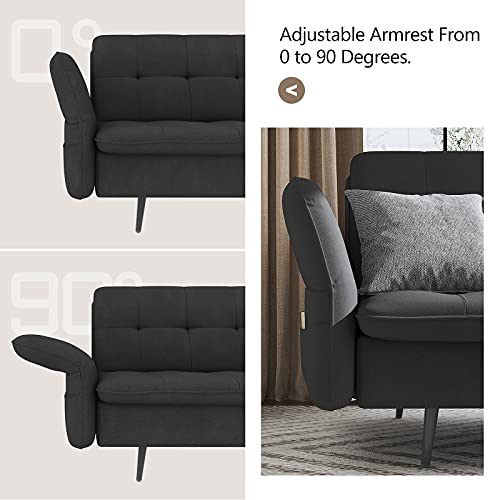 Honbay Folding Futon, Convertible Sofa Bed For Small Space, Tufted Sleeper Couch With Adjustable Armrest, Dark Grey #TOP5