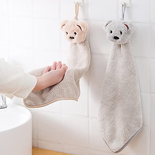 Suillty Hand Bath Towel Kitchen Towels Dish Cloth Soft Microfiber Coral Velvet Fleece Child Hand Towel - Hanging Loop - Machine Wash Ultra Absorbent Fast Drying(Cartoon Bear) #TOP1