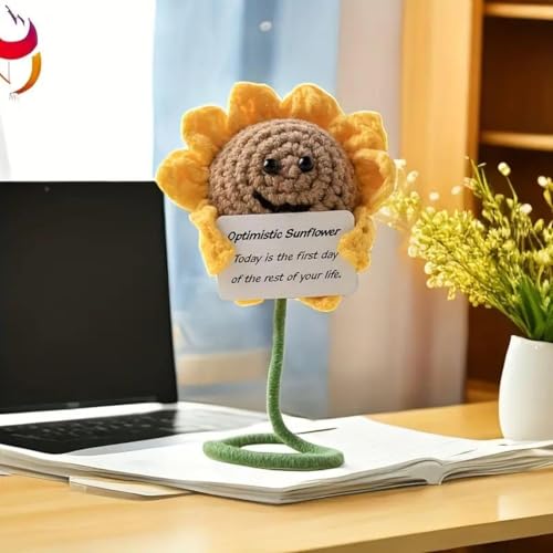 VPHOME Positive Sunflower Crochet Knitted Doll with Encouragement Card - Mini Creative Gifts for Friends, Family, Party Decoration, and Birthday Celebrations - Thumbnail 6
