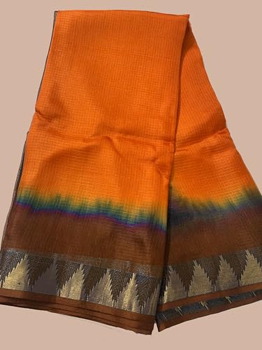 Image of Women's Bhagalpuri Pure Kota Doria Silk Net Saree With Temple Zari Border and Running Blouse Piece