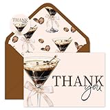 Whaline 24 Pack Espresso Martini Thank You Cards Martini Glasses Coffee Beans Note Card with Envelopes Stickers Brown Greeting Blank Card for Bachelorette Bridal Shower