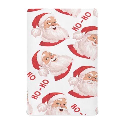 Moudou Christmas Santa Claus Playard Sheet for Boy Girls, Soft Breathable Fitted Toddler Sheet for Standard Playard Bed Mattress, 39 x 27 x 5 Inch