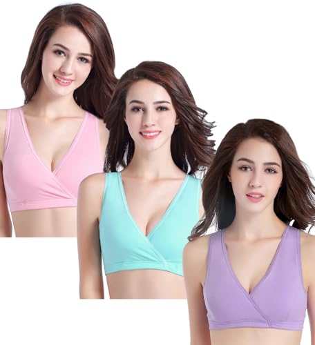 Image of CAKYE 3 Pack Maternity Nursing Sleep Bra Breastfeeding Cotton Bralette