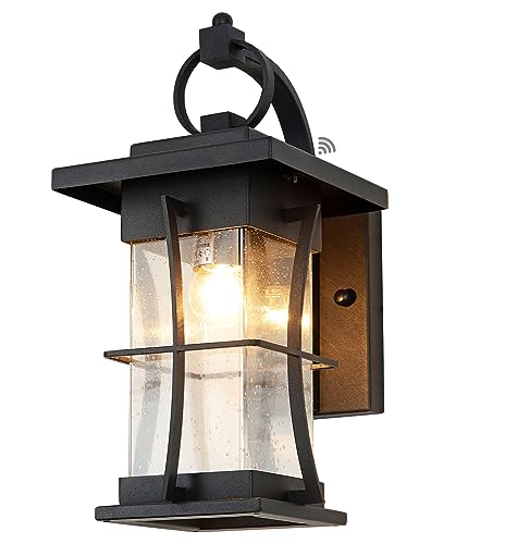 EERU Dusk to Dawn Outdoor Wall Lantern Exterior Light Fixtures Wall Mount Porch Light with Photocell Sensor Waterproof Outside Wall Lights for House, Patio, Garage, Black with Seeded Glass by EERU - Used condition - US$79.47