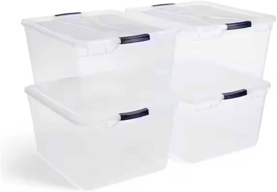 71 Quart Latching Clear Plastic Storage Container and Lid, 4-Pack AV26040