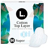 L. Ultra Thin Pads for Women, Super Absorbency, Organic Cotton Top Layer, Unscented Pads with Wings, 96 Count (4 Packs of 24)