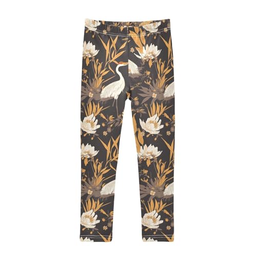 KLL Floral Motives and Cranes Cartoon Toddler Baby Girl Basic Leggings Stretch High Waisted Lounge Pants Running