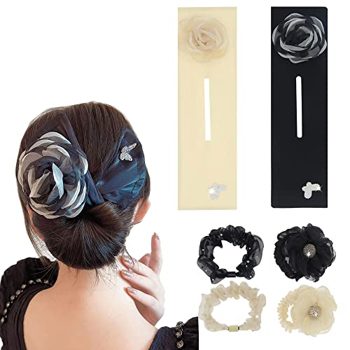 K&Y 6 Pcs Elegant Flower Butterfly Lazy Hair Curler Bun Maker For Hair Scrunchies Ponytails Buns Up Dos Braids Set Hair Accessories (6Pcs Mixed Color 1) #TOP1