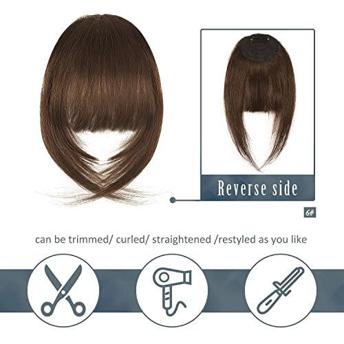 BARSDAR Medium Brown Human Hair Bangs Clip in - 100% Real Human Hair Clip in Bangs for Women - Medium Brown French Bang Extensions Natura Fringe with Temples Hairpieces