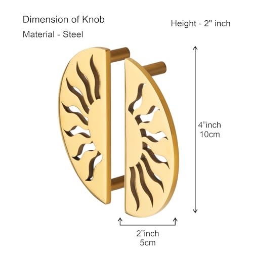 Image of COMPASS Stainless Steel Surya Cabinet Knobs, Drawer Pulls, Knobs for Dresser Drawers, Drawer Knobs Handle, Kitchen Knobs (PVD Gold Finish) Pack of 8 pcs