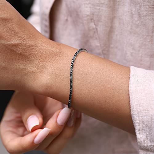 Bandmax Women Men Stainless Steel Tennis Bracelet, 7.5 Inch Black Cubic Zirconia Chain Bracelet Trendy Fashion Bracelet Jewelry For Gift Cool Bracelet For Him #TOP1