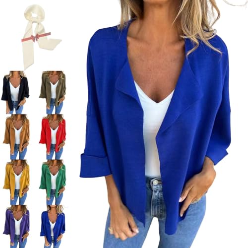 Casual Faux Suede Cardigan, Women's Plain Color Lapel Cropped Jacket 3/4 Sleeve Open Front Coats Trendy Windproof Overcoat