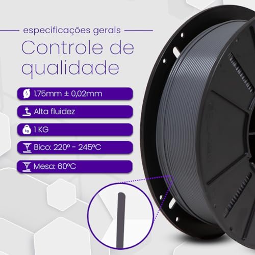 Filamento PETG Grafite 1Kg - 1.75Mm Voolt 3D Para Impressora 3D