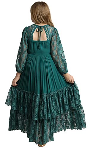Thejomn Girls Long Sleeve Lace Dress Backless Full-Length Party Holiday Wedding Pageant Boho Maxi Dress(Green,8) #TOP2