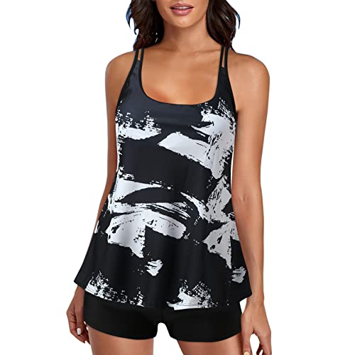Tankini para mujer top con pantalones cortos tirantes ajustables traje de baño top traje de baño más de 50 tallas grandes traje de baño tankini conjunto de mujer UK traje de baño deportivo para mujer,