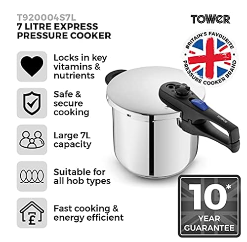 Tower T80244 6L/22cm Pressure Cooker with Steamer Basket, Stainless Steel, Silver - Image 3