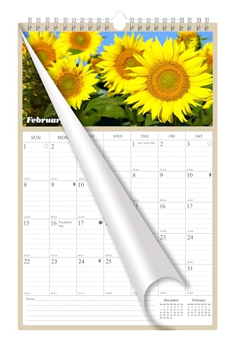 2026年壁掛けカレンダースパイラル綴じツインワイヤーバインディング - 12か月プランナー 8.5インチ x 11インチ - ユリウス暦の大きな罫線ブロック - (ひまわり)