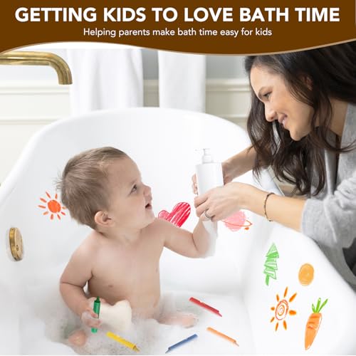AWAMRWA Badewannenstifte - 6 Badestifte für Kinder Badewanne und 1 Schwämme Abwaschbare Farbe Stifte für Keramikoberflächen Badespass Badewannenfarbe Badewannenspielzeug ab 3 Jahre