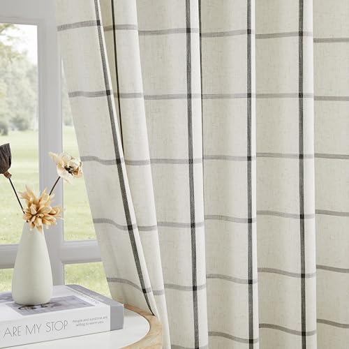 Vision Home Black Plaid Linen Pinch Pleated Semi Sheer Curtains 40Wx95Lx2 - image 2