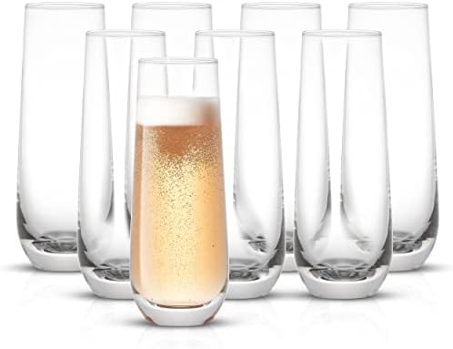 JoyJolt Milo Stemless Champagne Flutes Set of 8 Crystal Glasses. 9.4oz Champagne Glasses. Prosecco Wine Flute, Mimosa Glasses Set, Cocktail Glass Set, Water Glasses, Highball Glass, Bar Glassware