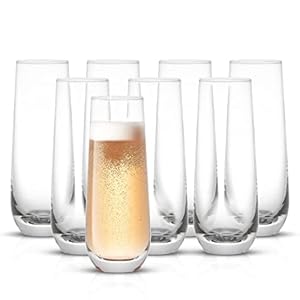 JoyJolt Milo Stemless Champagne Flutes Set of 8 Crystal Glasses. 9.4oz Prosecco Wine Flute, Mimosa Glasses Set, Cocktail Glass Set, Water Highball Glass, Bar Glassware