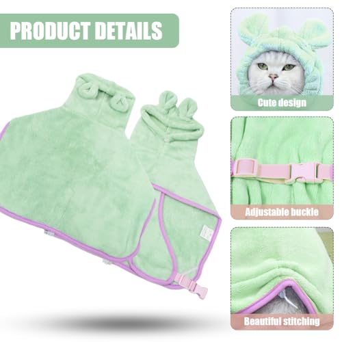Microfibre Dog Towel Adjustable Dog Drying Coat Ultra Absorbent Dog Bathrobe Super Soft Coral Velvet Dog Towel After Bath Beach Pool Pet Bathrobe Towels For Small Dogs And Cats (XS) (Green) - Image 3