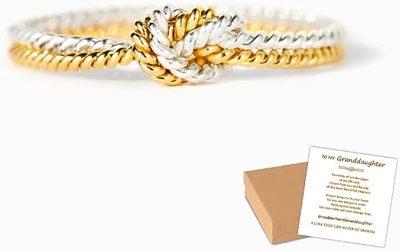 Grandmother & Granddaughter Bond Handcrafted Two Strand Knot Ring, 925 Double -Layer Gold Silver Knot Rings for Women, Gift Jewelry Ring for Granddaughter, Worth Cherishing for A Lifetime 7