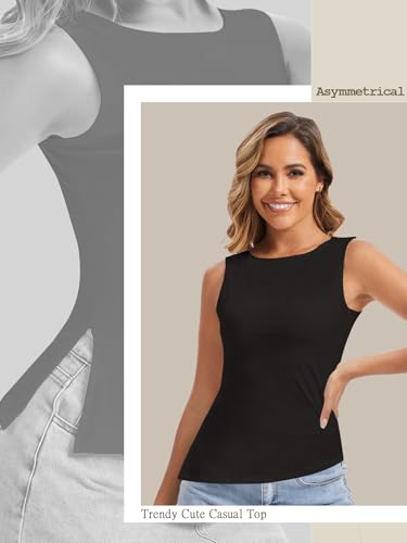 Going Out Summer Tank Tops for Women Trendy Y2k Cami Top Asymmetrical Sleeveless Boat Neck Solid Cute Shirts4