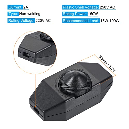 Meccanixity Rotary Cord Switch, Ac 220V 2A 150W Slide Control All Range No Welding Screw Terminal Lamp Dimmer, Black, Pack Of 2 #TOP2