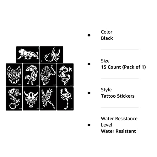 Kotbs 5 Sheets Henna Tattoo Stencil Kit Animals Pattern, 10Pcs Large Tiger Dragon Wolf Eagle Scorpion Temporary Glitter Airbrush Tattoo Stencils Tattoo Stickers For Body Arm Leg Paint Body Art #TOP7