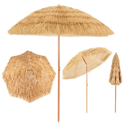 COSTWAY Parasol deJardin Exterieur Φ200 CM, Parasol Balcon Solaire en 9 Couches Paille PP, 30°...