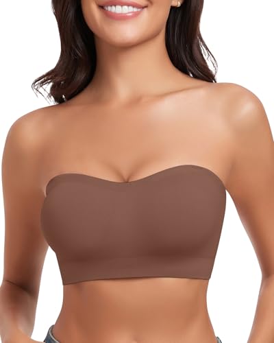 Image of WOWENY Strapless Bras for Women Bandeau Bra Wireless Non-Slip Silicone Seamless Padded Tube Top Bra