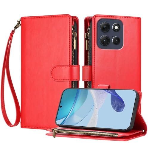 Étui Motorola G67 Power en cuir rouge, une housse portefeuille au design chic et élégant