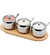 BSDLZCH 3pcs Sugar Bowl with Lid and Spoon, Stainless Steel Condiment Pots 12oz Seasoning Contain...