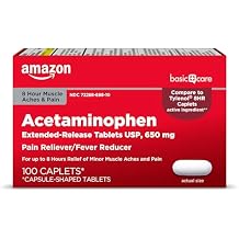 Amazon Basic Care Acetaminophen Extended-Release Tablets, 650 mg, Pain Reliever, Fever Reducer, 8 Hour Relief, 100 Count