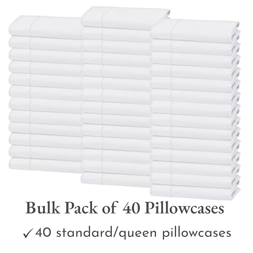 Image of California Design Den 40-Pack Standard /Queen Pillowcases 100% Cotton White | 400 Thread Count Sateen, Fits Standard or Queen Pillows, Soft & Breathable, Classic Side Opening 4 inch Hem, Backed by GH Seal