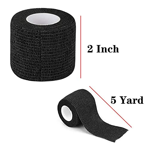 Kiseer 15 Pack 2 Inch X 5 Yards Black Self Adhesive Bandage Breathable Cohesive Bandage Wrap Rolls Elastic Self-Adherent Tape For Stretch Athletic, Sports, Wrist, Ankle #TOP1