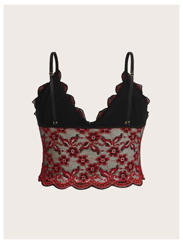Image of SOLY HUX Women's Plus Size Sexy Floral Lace Scalloped Trim Wireless Bra Adjustable Strap V Neck Everyday Bralette