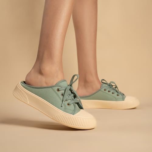 Image of Theater Women Elves Lace-Up Mule Sneakers | Canvas Upper with Cushioned Sole | Lightweight Comfort for Casual & Travel Styling